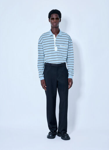 LN-CC® - Bottega Veneta: Striped Cotton-Piqué Polo Shirt - Blue Bottega Veneta Striped Cotton-Piqué Polo Shirt Blue bov0165013