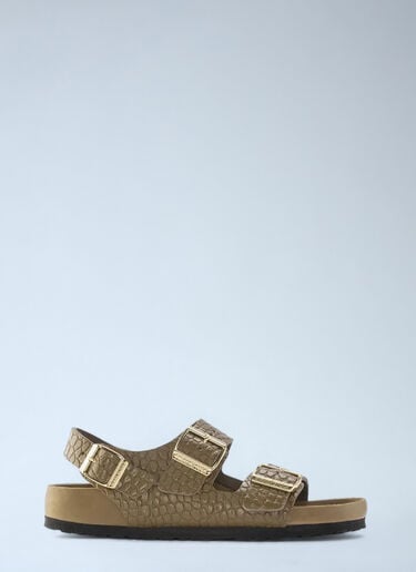 Embossed Leather Three Strap Sandals Birkenstock Embossed Leather Three Strap Sandals Khaki brk0252009