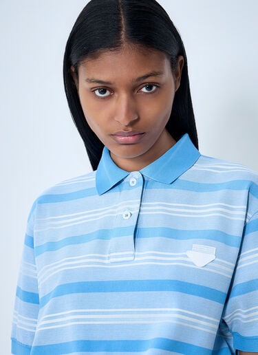 Prada Striped Polo Shirt with Drawstring Hem Blue pra0264038