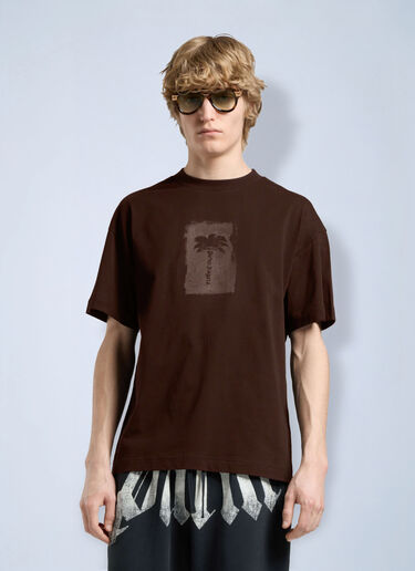 LN-CC® - Palm Angels: Brushed Palm Tree Regular Tee - Brown Palm Angels Brushed Palm Tree Regular Tee Brown pma0166112