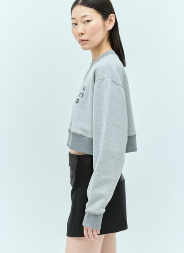 Miu Miu Cropped Logo Print Sweatershirt Grey miu0256002