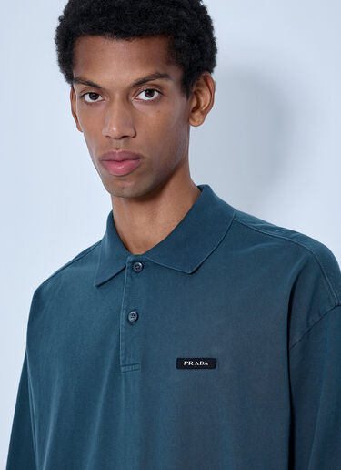 LN-CC® - Prada: Piqué Long Sleeve Polo Shirt - Blue Prada Piqué Long Sleeve Polo Shirt Blue pra0166207