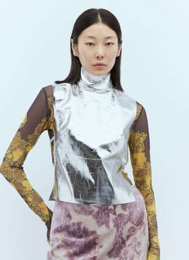 Dries Van Noten メタリックコーティングレザーベスト シルバー dvn0254012