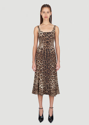 Dolce & Gabbana Leopard Print Midi Dress Brown dol0254001