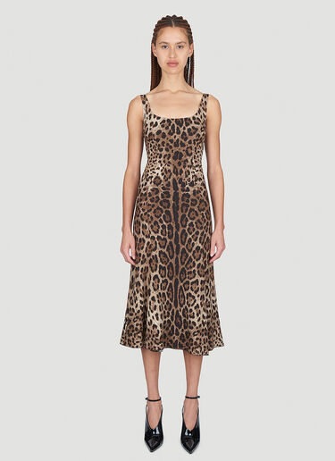 Dolce & Gabbana Leopard Print Midi Dress Brown dol0254001