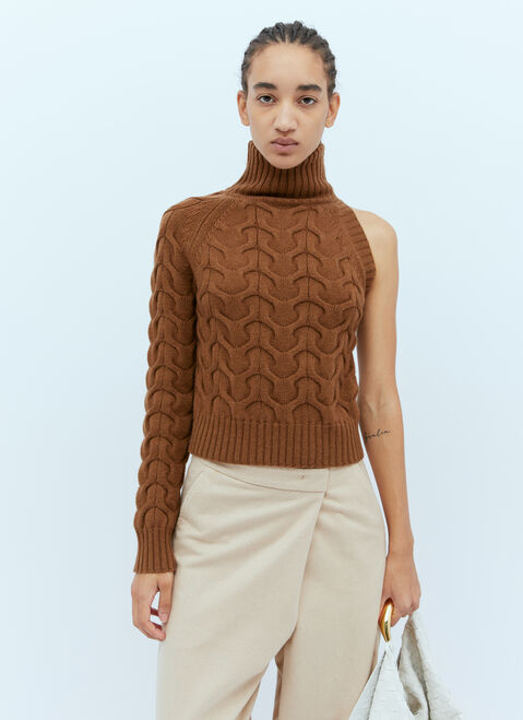 Max Mara One-Sleeve Cable Knit Sweater Camel max0254038