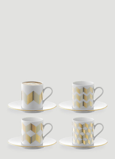 LSA International Set of Four Chevron Coffee Cup and Saucer Gold wps0644404