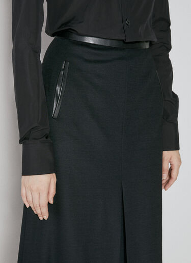 Leather Trim Midi Skirt Saint Laurent Leather Trim Midi Skirt Black sla0253026