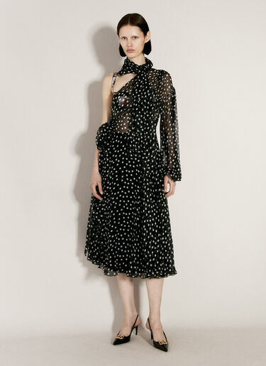 Dolce & Gabbana Polka-Dot One-Shoulder Chiffon Dress Black dol0256002