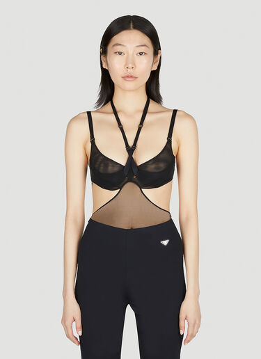Mugler 스트래피 컷아웃 일루전 보디슈트 블랙 mug0251044