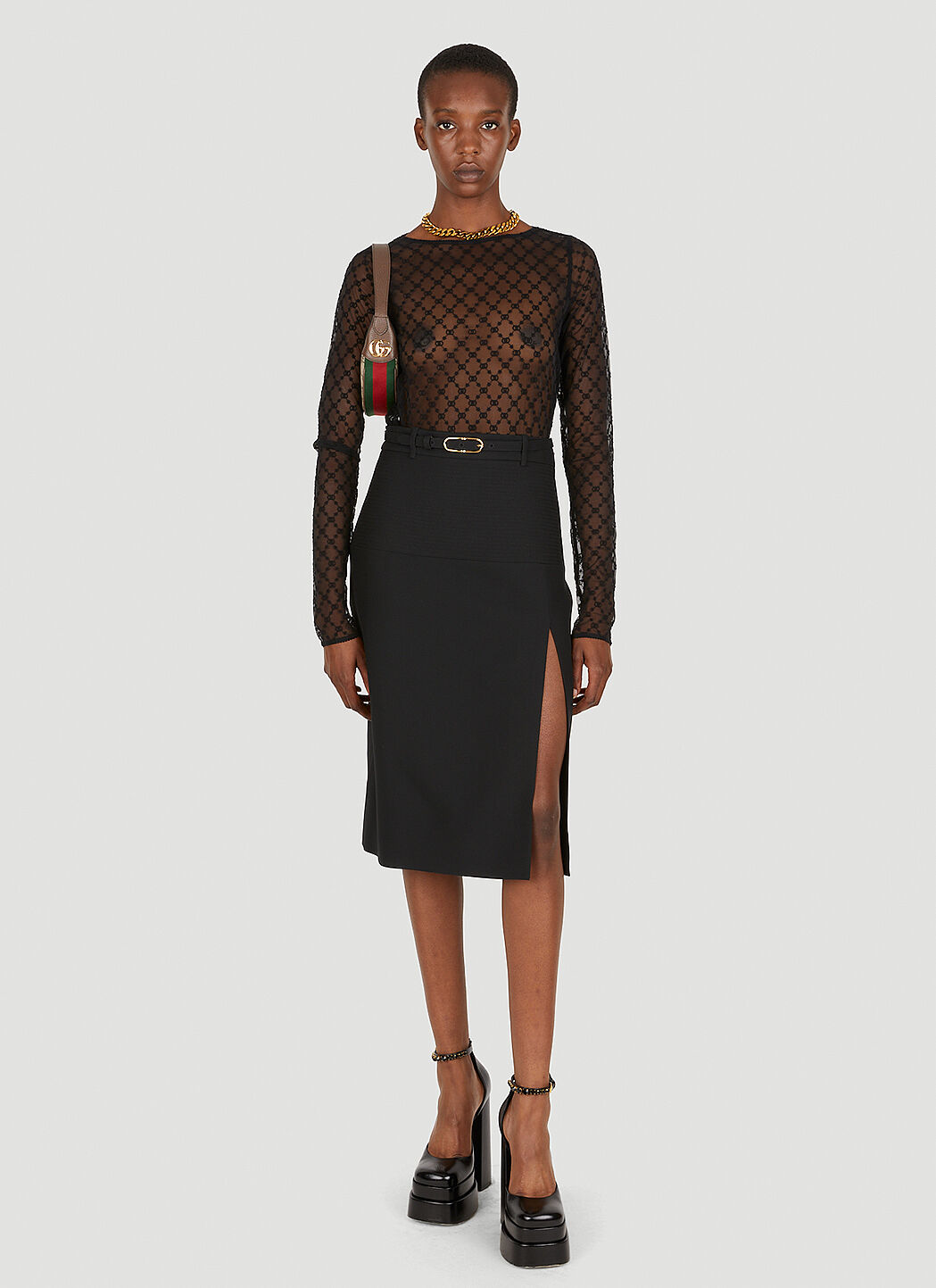 Gucci Belted Pencil Skirt in Black LN CC