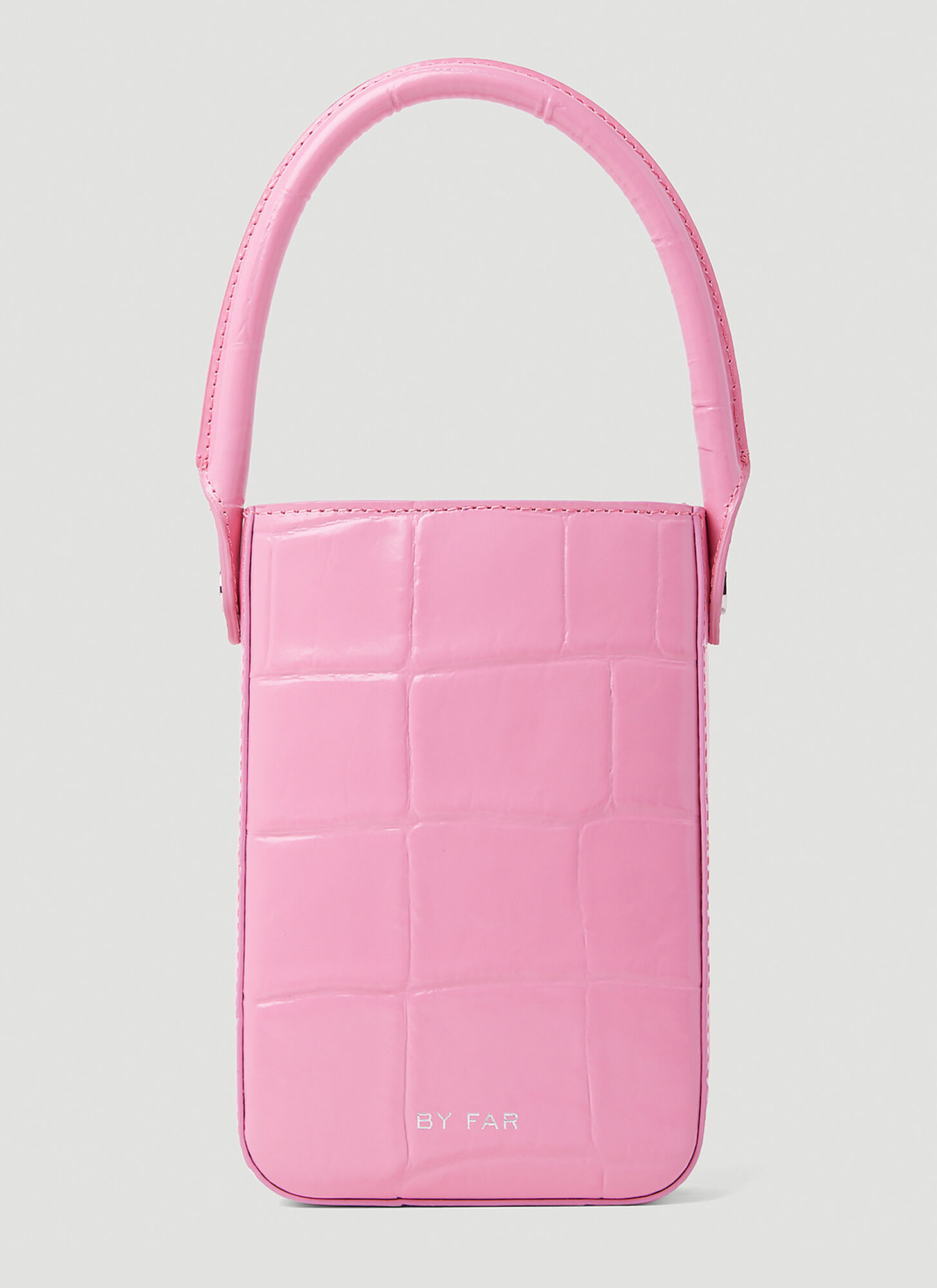 Shop By Far Note Lipstick Croc Embossed Handbag In Pink