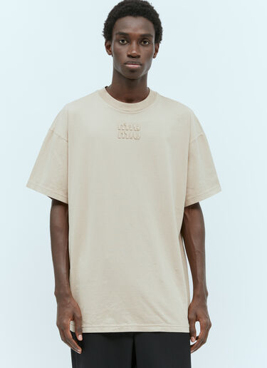 Miu Miu Logo Patch Long T-Shirt Beige miu0155005