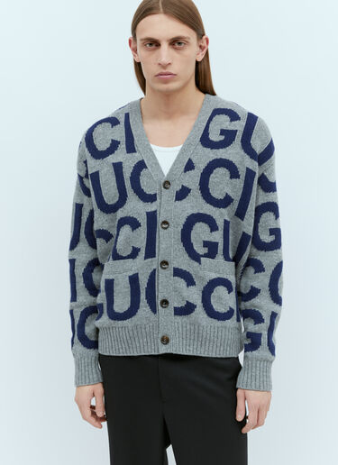 Gucci Logo Intarsia Wool Cardigan Grey guc0155030
