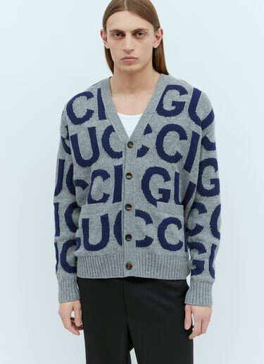 Gucci ロゴインターシャ ウールカーディガン グレー guc0155030