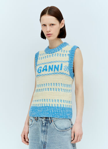 GANNI Graphic O-Neck Vest Blue gan0256001