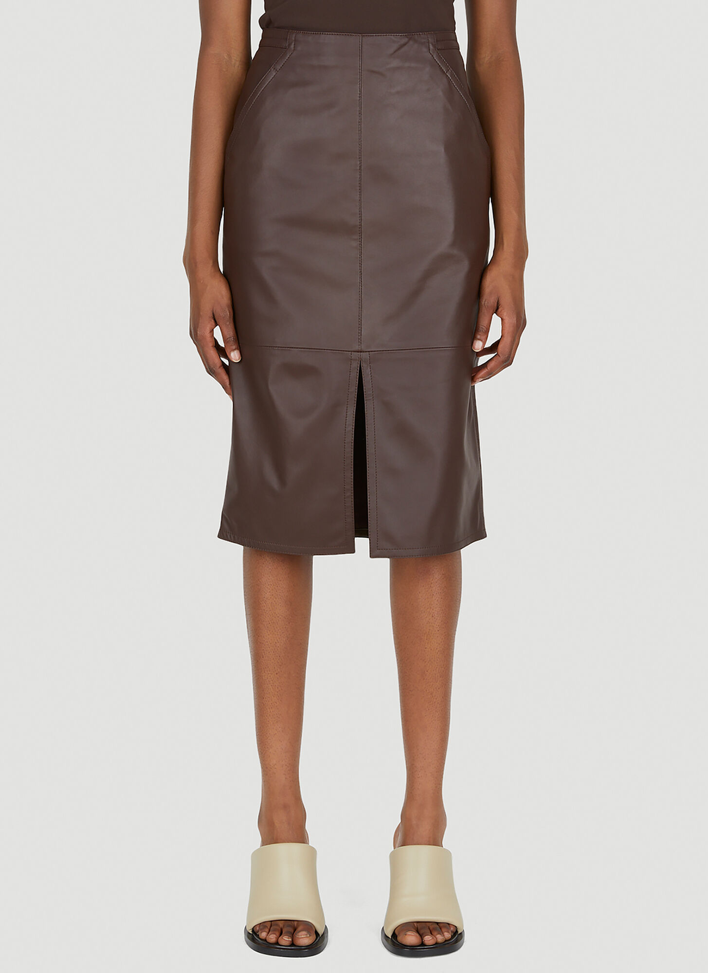 Shop Max Mara Corsica Leather Skirt In Brown