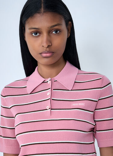 Miu Miu Striped Polo Shirt Pink miu0263055