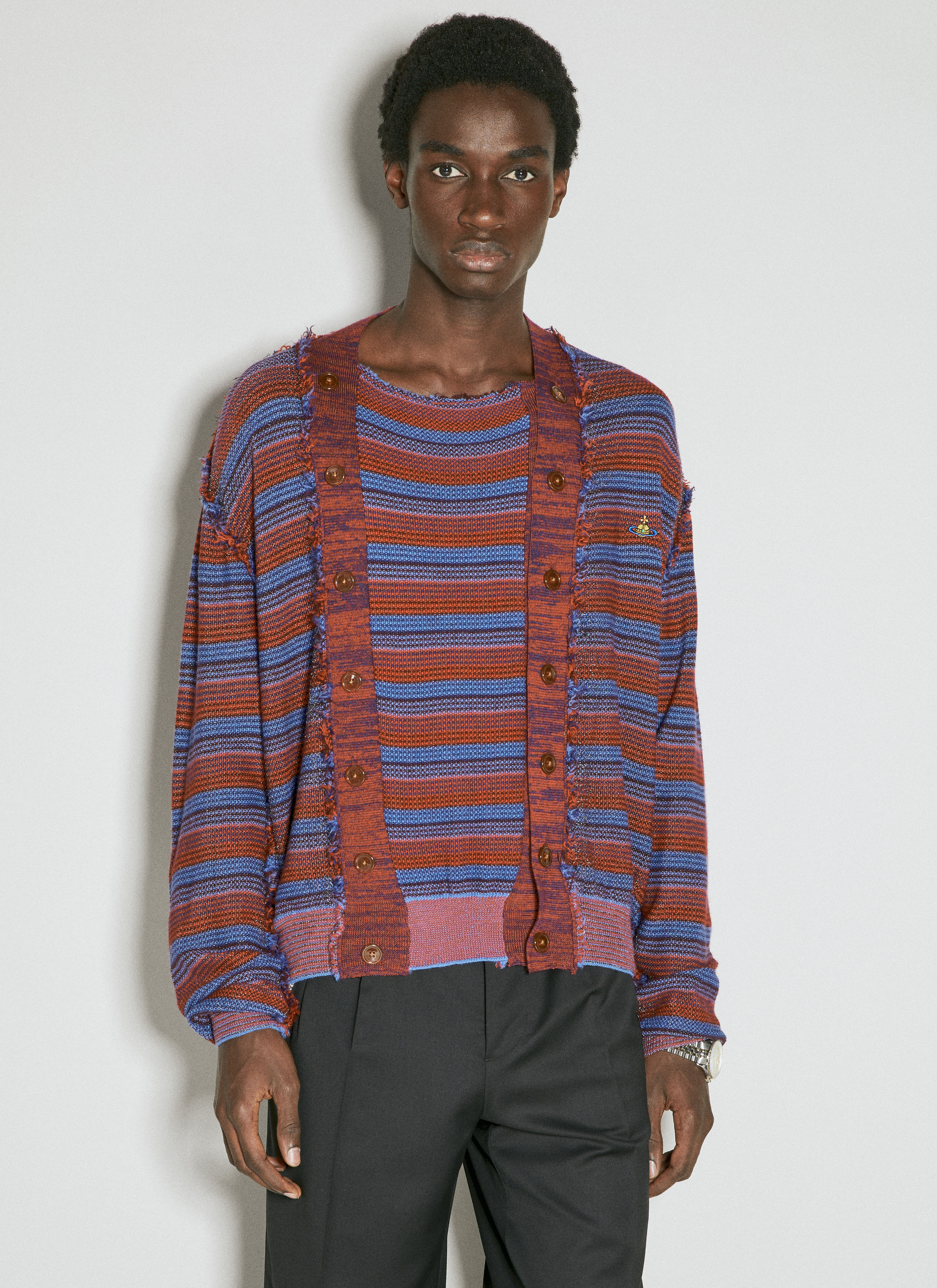 Rick Owens Stripe Broken Stitch Knit Cardigan Grey ric0155017