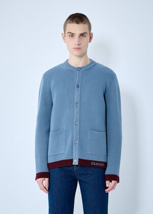 Gucci Wool Cardigan With Intarsia Blue guc0159043
