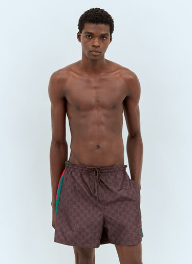 Gucci Web Swim Shorts Brown guc0157035