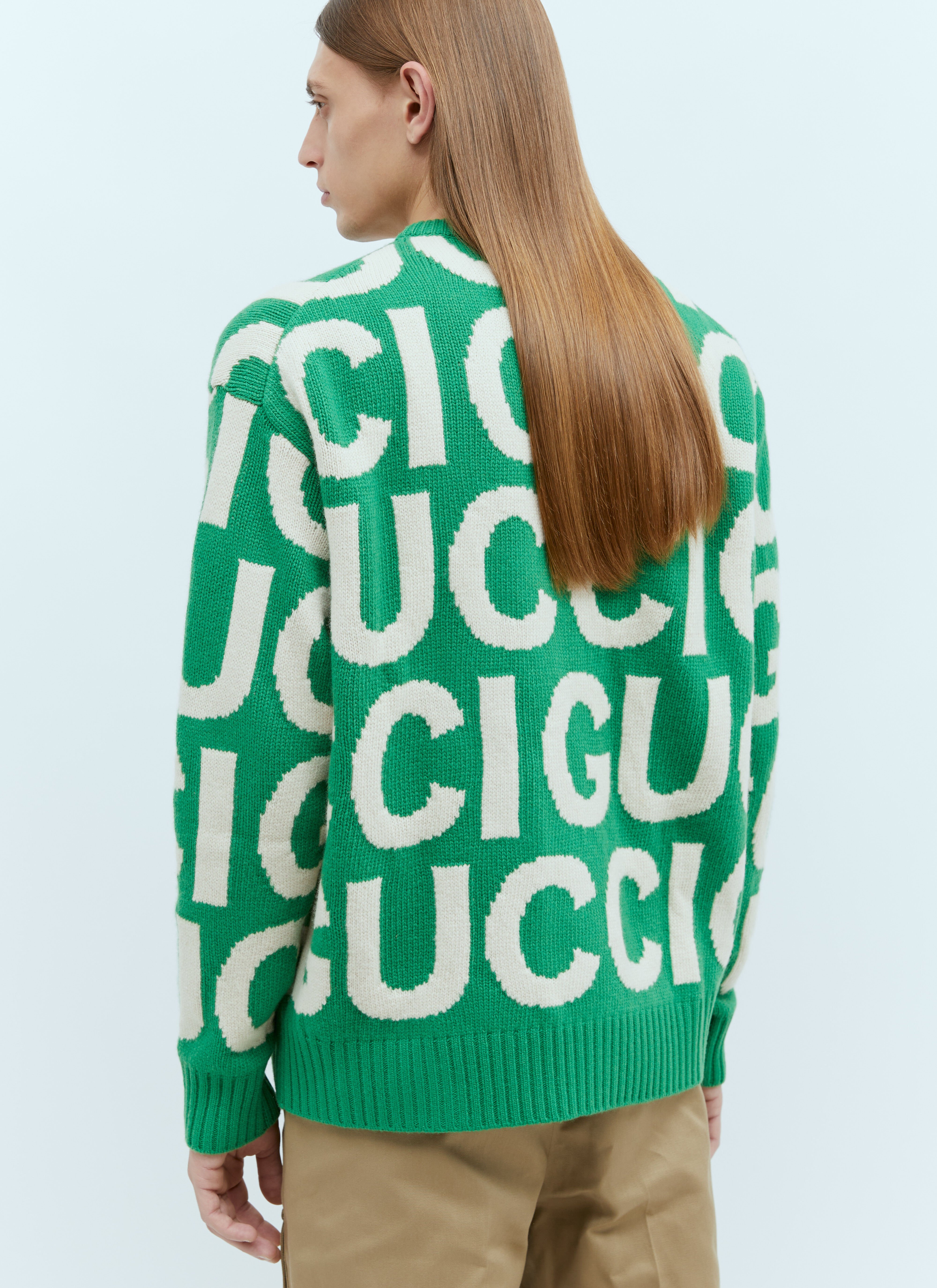 Gucci Logo Intarsia Wool Sweater in Green LN CC