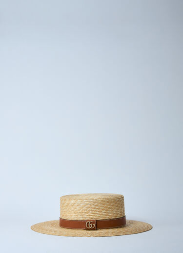 Gucci Straw Hat With Logo Plaque Beige guc0259069