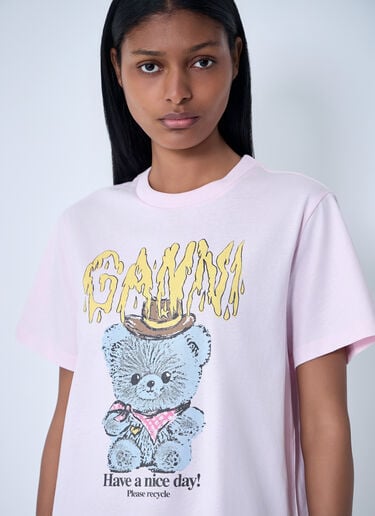 GANNI Logo Motif T-Shirt Pink gan0263005
