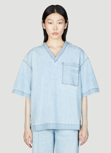 Bottega Veneta V ネックデニムシャツ ブルー bov0255015