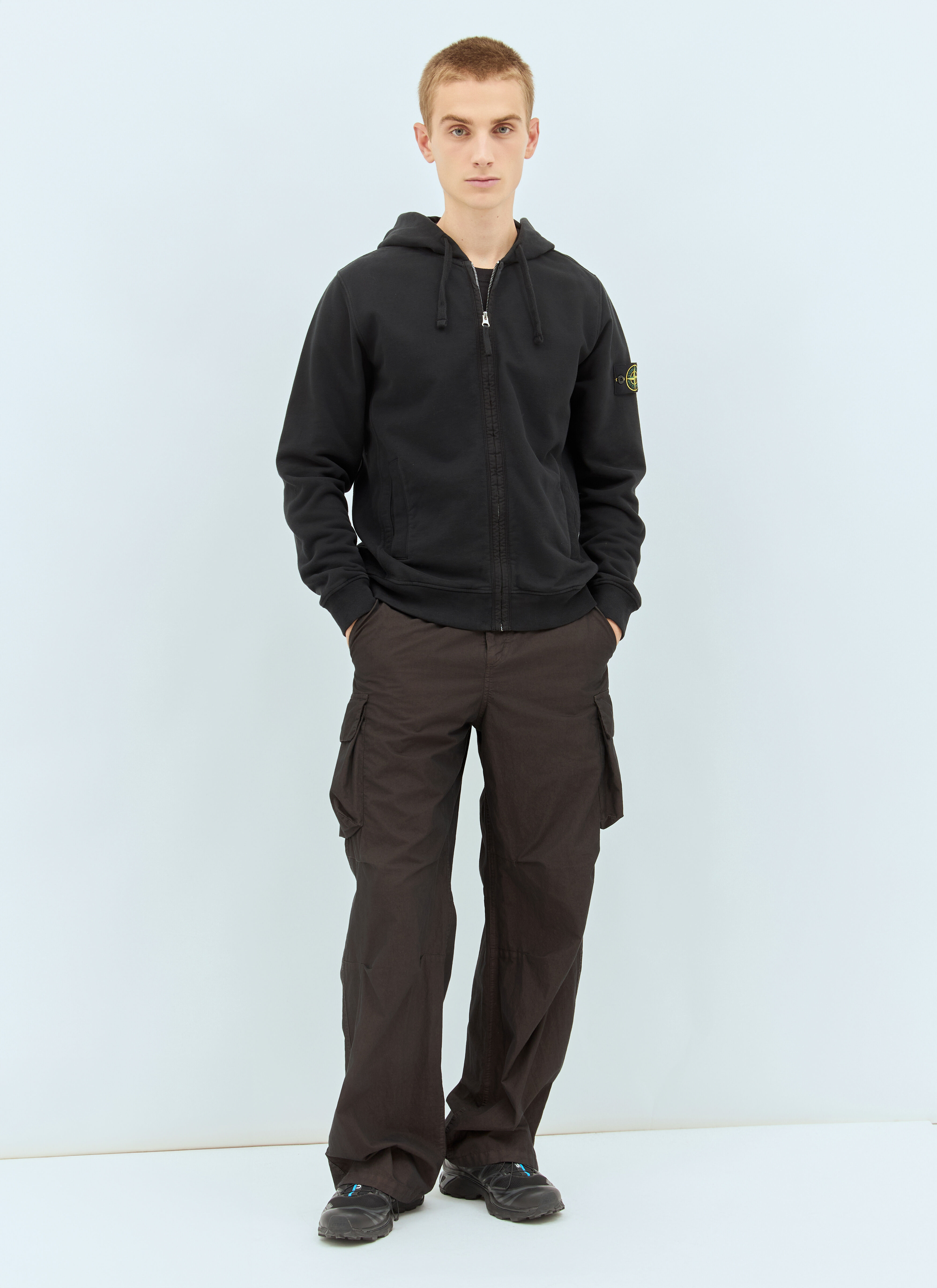 Stone Island Men's' Logo Patch Zip-Up Sweatshirt in Black | LN-CC®