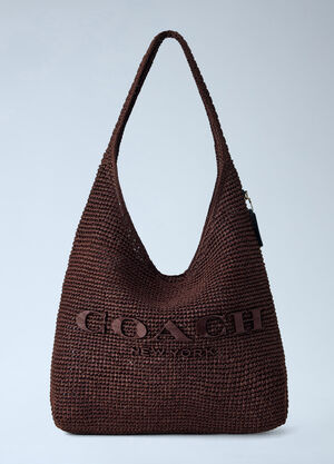 Coach Refined Weave Straw Brooklyn Shoulder Bag 39 Dark Brown coa0264035
