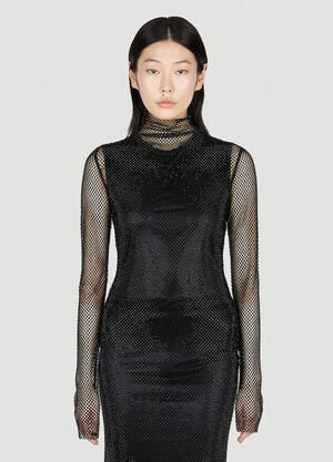 Sportmax Noemi Rhinestone Mesh Top Black spx0253021