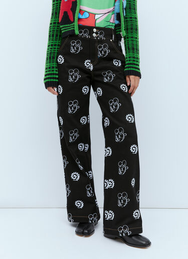 Flocked Bear Motif Denim Jeans Chopova Lowena Flocked Bear Motif Denim Jeans Black cho0254001