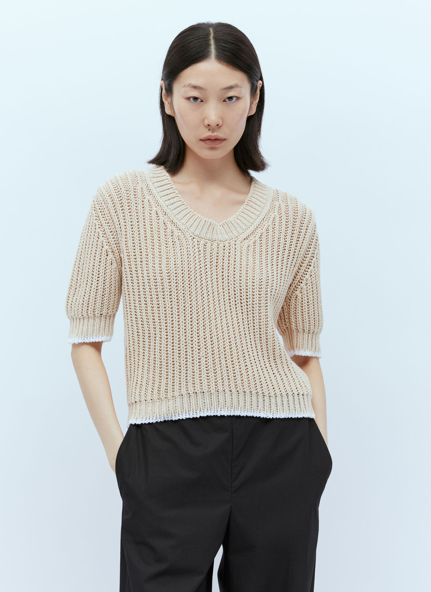 Shop Moncler Short-sleeve Sweater In Beige