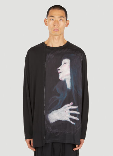 Yohji Yamamoto 그래픽 프린트 긴소매 티셔츠 블랙 yoy0150012