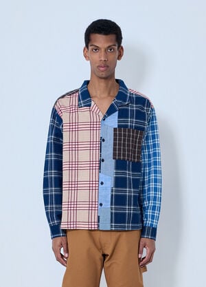 Story MFG Patchwork Plaid Shirt Blue str0164005