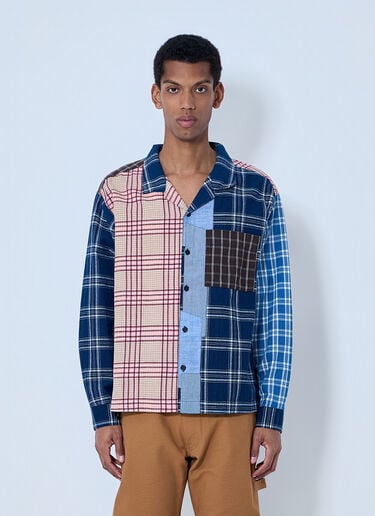Story MFG Patchwork Plaid Shirt Blue str0164005