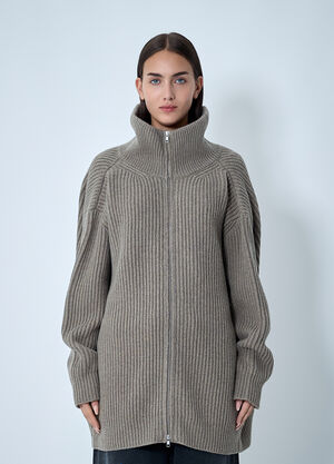MM6 Maison Margiela Ribbed Zip-Up Cardigan Beige mmm0262002