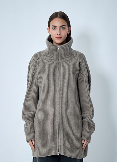 Ribbed Zip-Up Cardigan MM6 Maison Margiela Ribbed Zip-Up Cardigan Beige mmm0262002