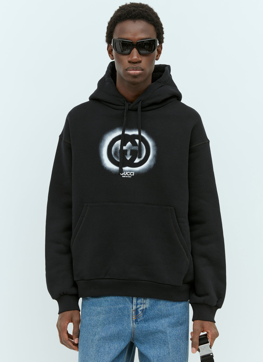 Shop Gucci Interlocking G Graffiti Hooded Sweatshirt In Black