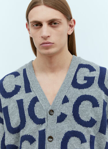 Gucci Logo Intarsia Wool Cardigan Grey guc0155030