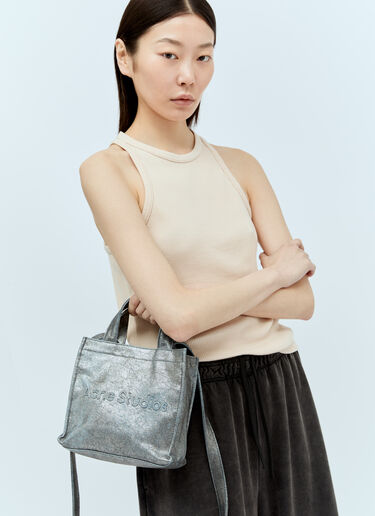 Acne Studios Logo Embossed Mini Tote Bag Silver acn0256041