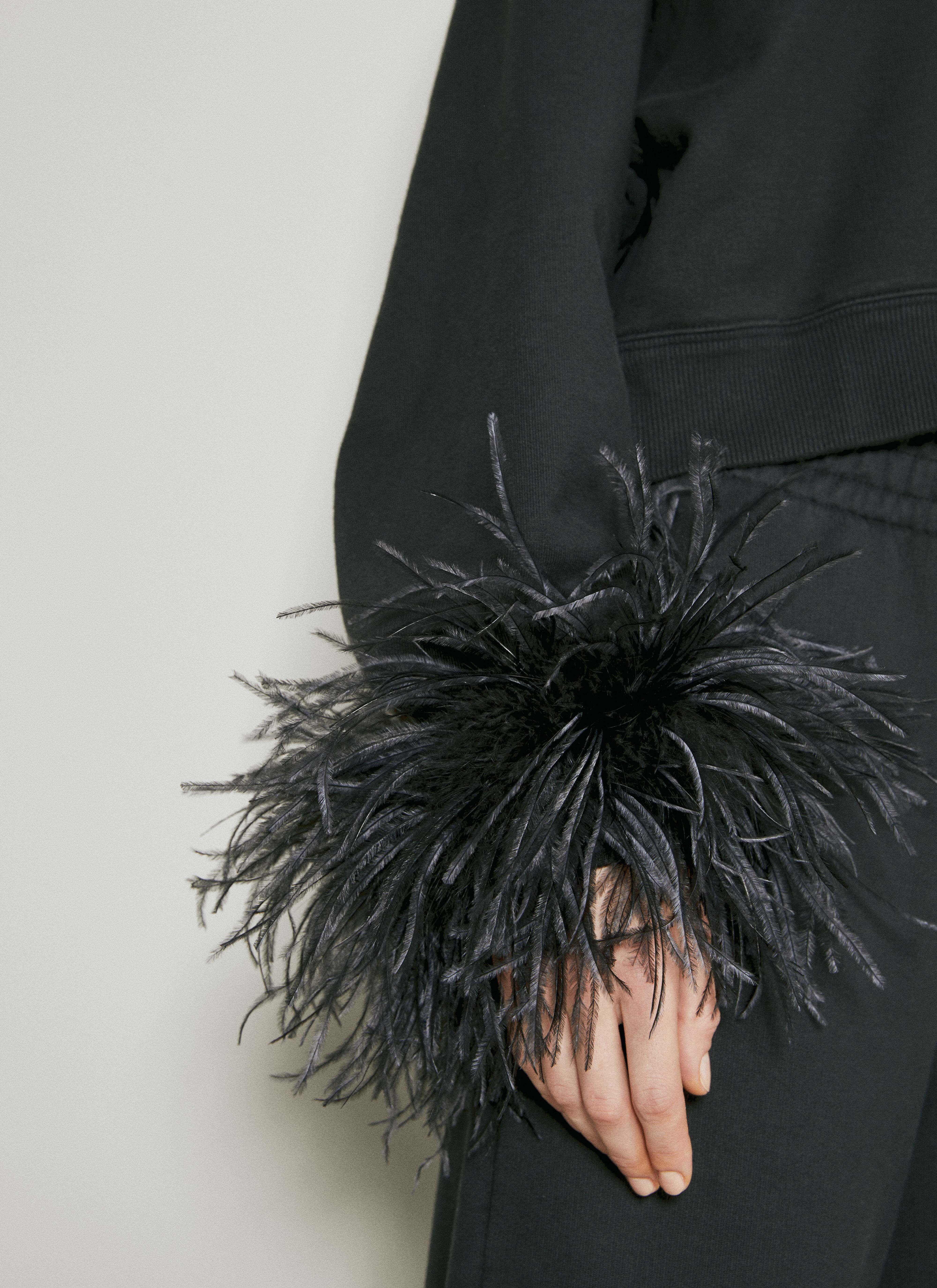 Prada Women s Feather Cuffs Sweatshirt in Black LN CC