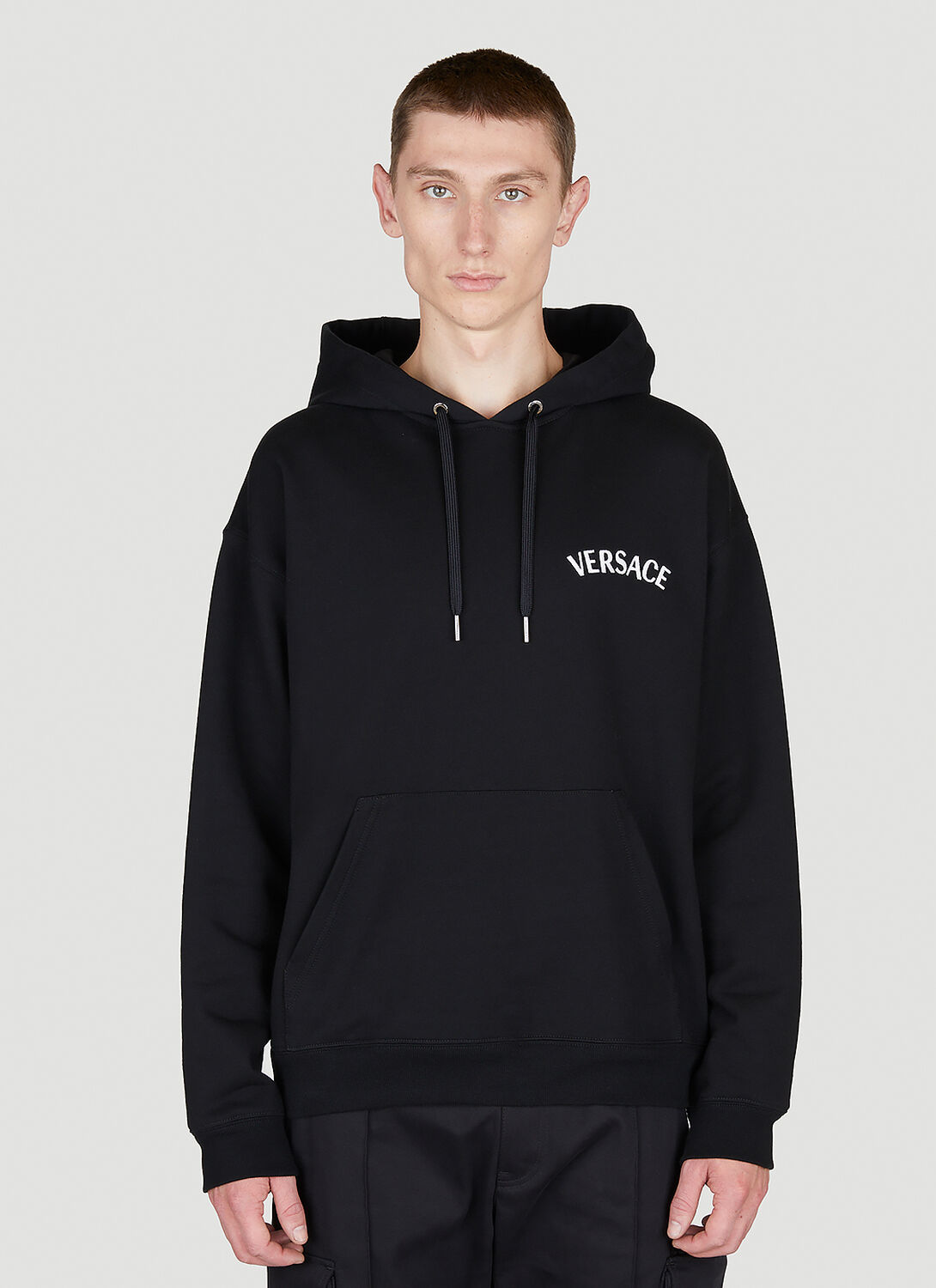 Shop Versace Milano Stamp Hooded Sweatshirt In Black