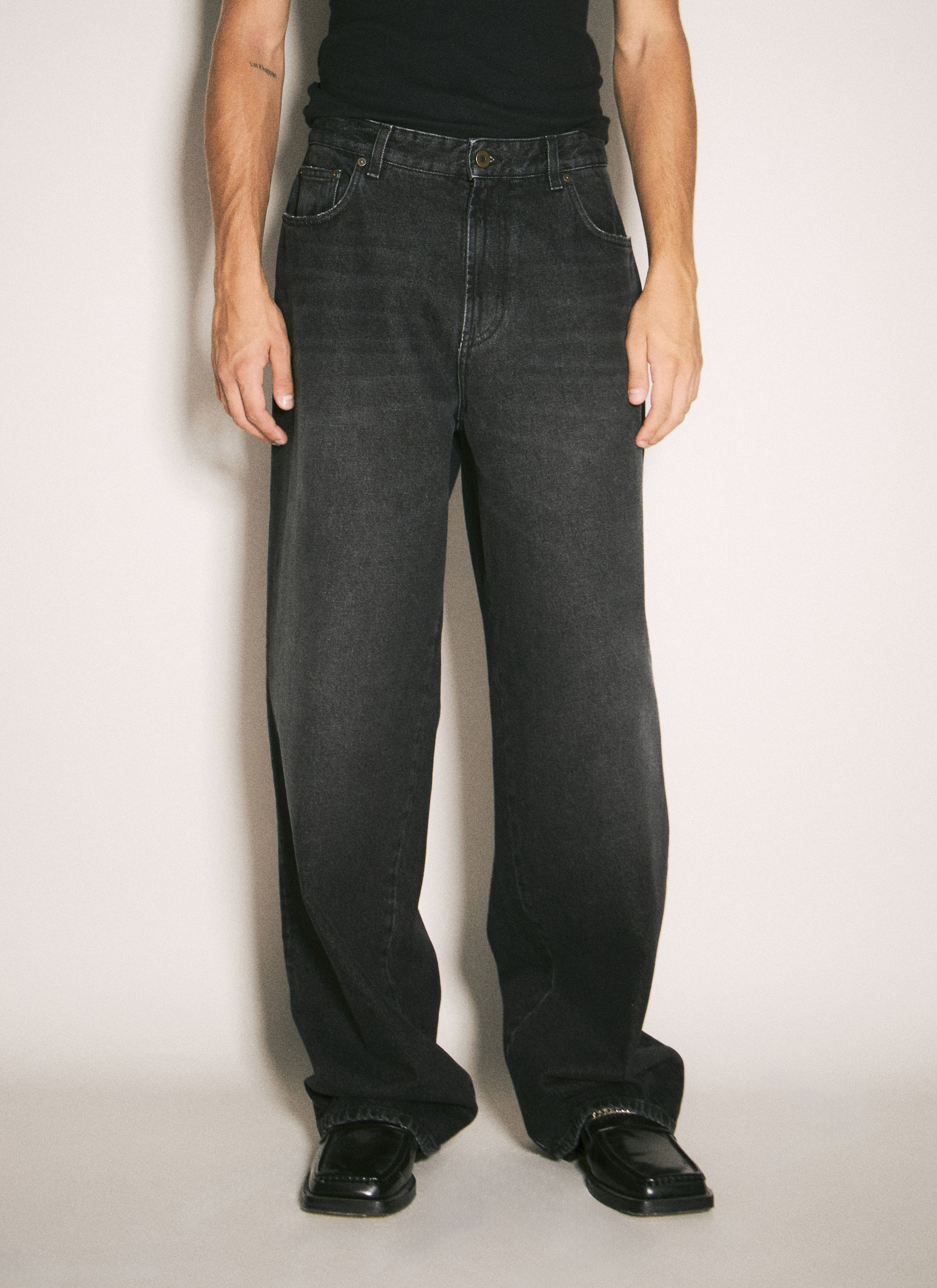Jean Paul Gaultier Men s Body Mariniere Printed Jeans in Black LN CC