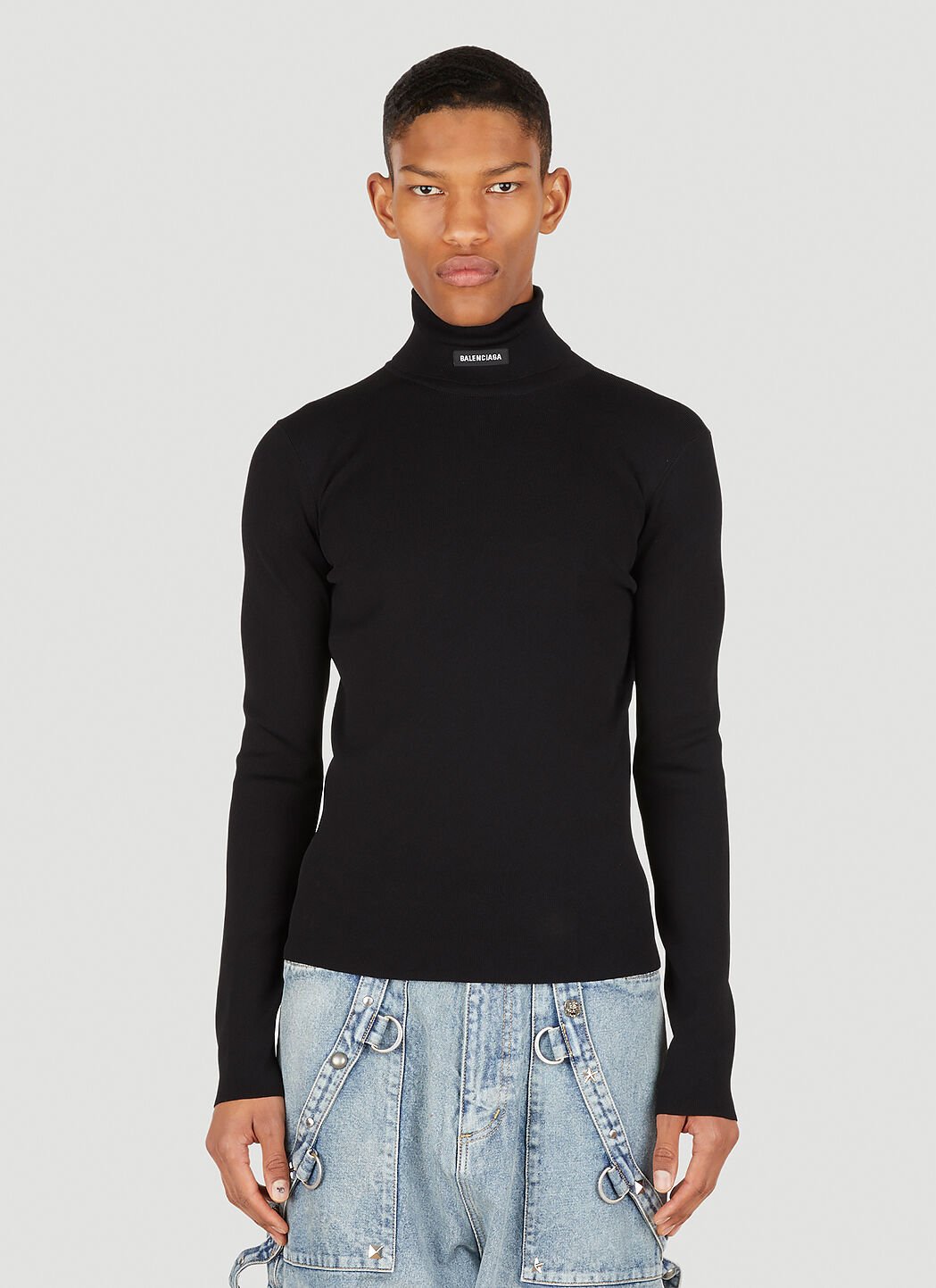 Balenciaga Logo Roll Neck Top in Black LN CC