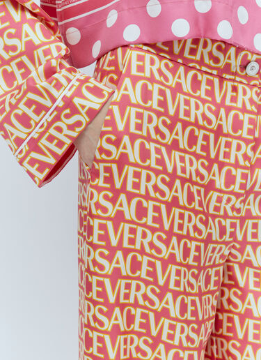 Versace 로고 프린트 실크 팬츠 핑크 vrs0253002