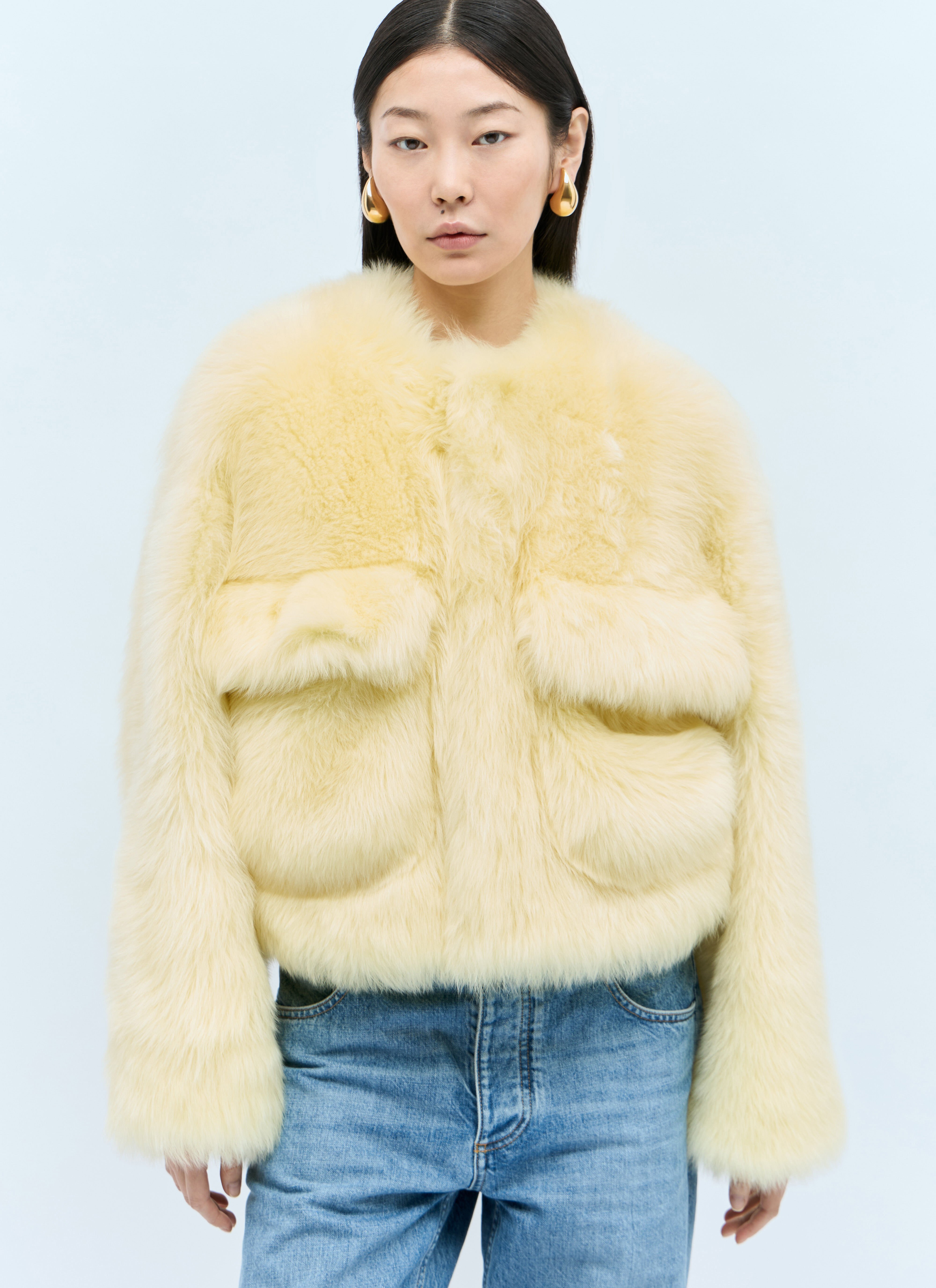 The Row Shearling Cropped Jacket White row0256011
