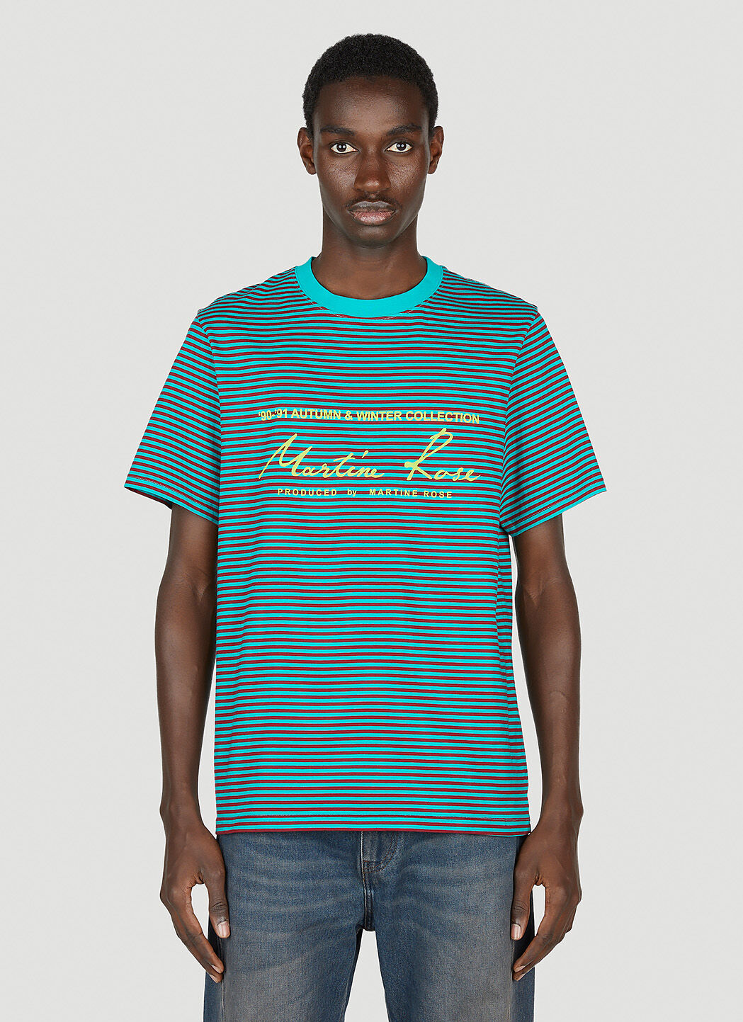 Martine Rose Striped Logo T Shirt in Light Blue LN CC