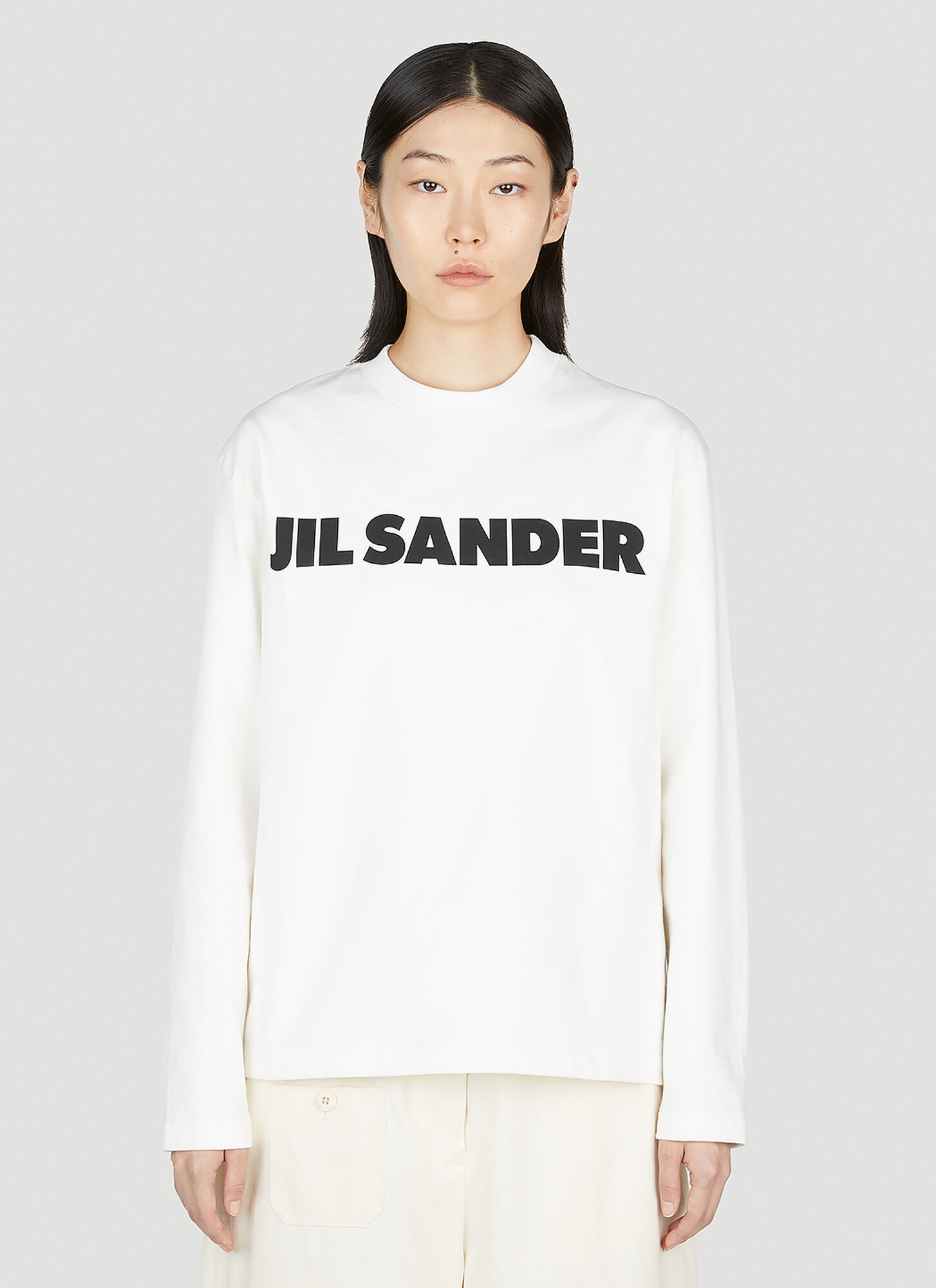 Shop Jil Sander Logo Print Long Sleeve T-shirt In Cream